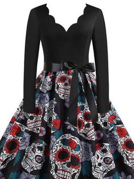 

Loosen Crew Neck Printed Dresses, Black, Casual Dresses