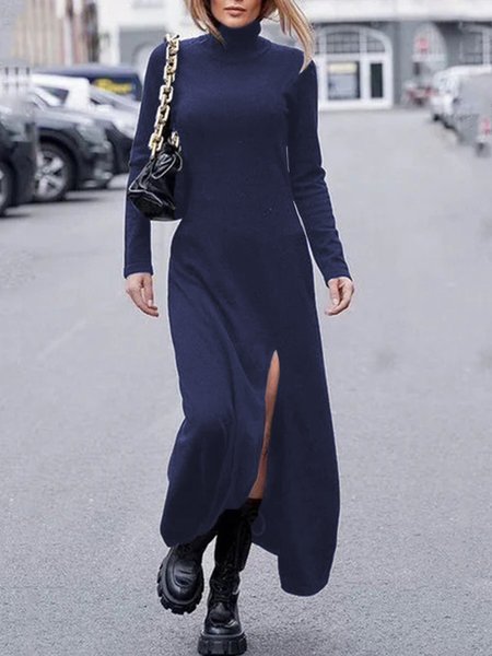 

Alto Collo Con Spacco Nero Pure Maxi Vestito, Blu, Maxi Dresses