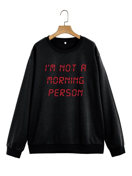 

Unocis Fun Text Printed Round Neck Long Sleeve Sweatshirt, Black, Sweatshirts
