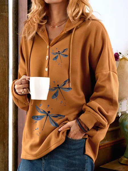 

Dragonfly Printed Hooded Casual Loosen Sweatshirt, As picture, Hoodies & Sweatshirts