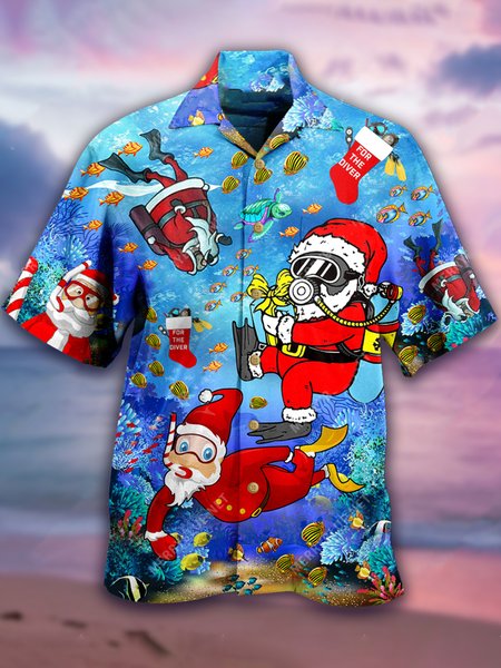 

Short Sleeve Santa Claus Vacation Shirts & Tops, As picture, Men's Floral shirt