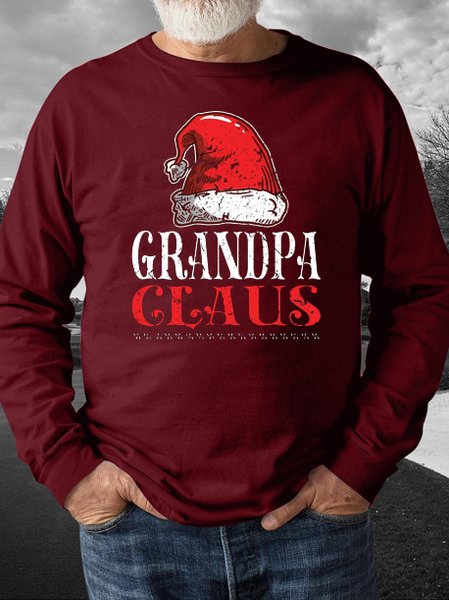 

Grandpa claus printed round neck long-sleeved sweatshirt, Red, Hoodies&Sweatshirts