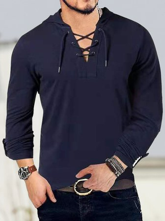 

Cotton Henley Long Sleeve T-shirt, Purplish blue, T-shirt