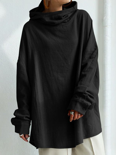 

Maniche Lunghe Casuale Solido alto Collo Top, Nero, Blouses & Shirts