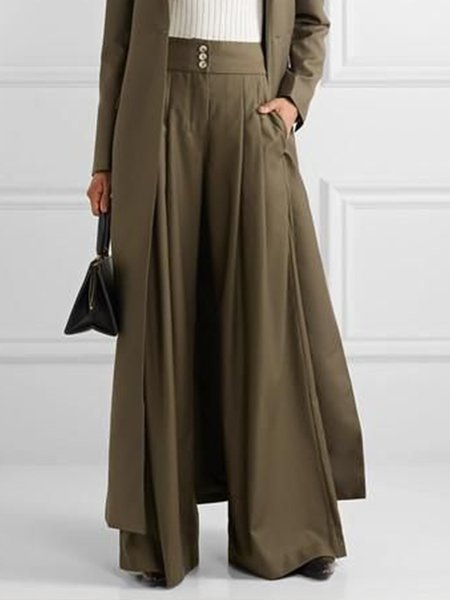 

Solid Work Formal Wide Leg Pants, Deep green, Wide Leg Pants