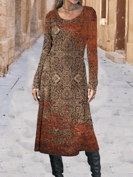 

Round Neck Casual Dresses, Multicolor, Midi Dresses