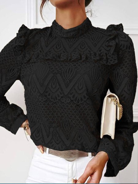 

Vintage Sweet Elegant Lace Stand Collar Shirt, Black, Blouses and Shirts