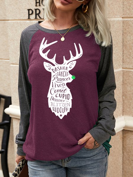 

Dasher Prancer Vixen Comet Cupid Donne Blitzen Rudolph Round Neck Raglan Sleeve Casual Sweatshirt, Red, Hoodies&Sweatshirts