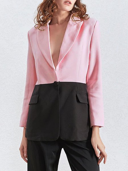 

Long Sleeve Regular Fit Solid Elegant Outerwear, Black-pink, Blazers