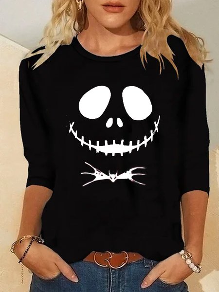 

Cotton Blends Crew Neck Vintage Shirts & Tops, Black, T-Shirts