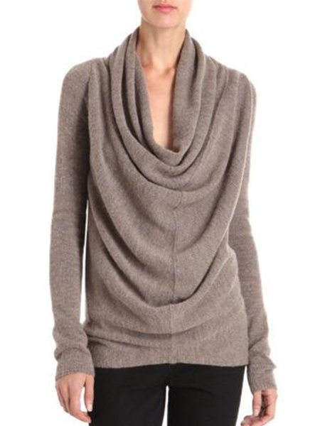 

Long Sleeve Daily Regular Fit Solid Cowl Neck Sweater, Brown, Pullovers