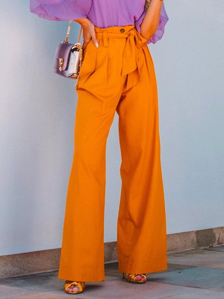 

Elegant Solid Regular fit Long Pants, Orange, Wide Leg Pants