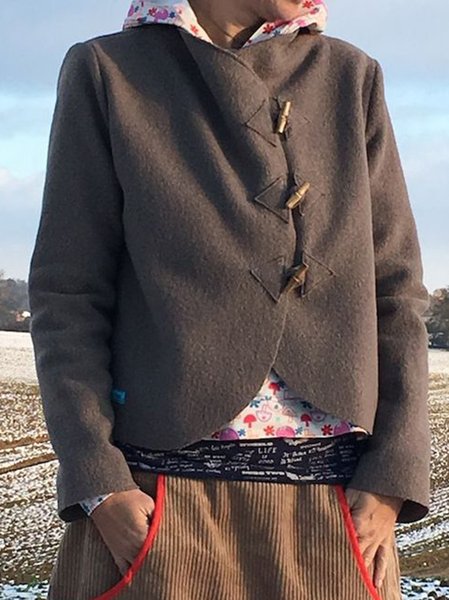 

Loosen Woolen Collarless Outerwear, Brown, Coats