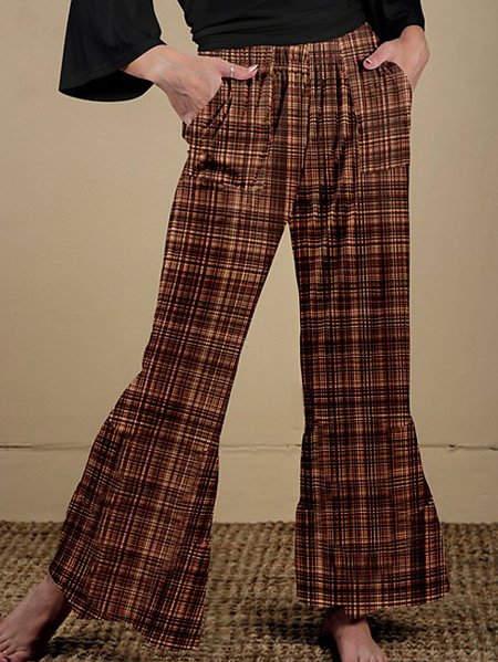

Grid Printed Vintage Flare Leg Loosen Pants, Coffee, Pants