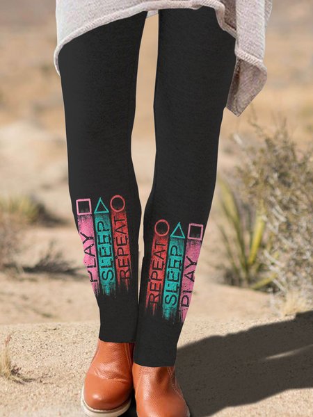 

Skinny Geometric Pants, Black, Leggings