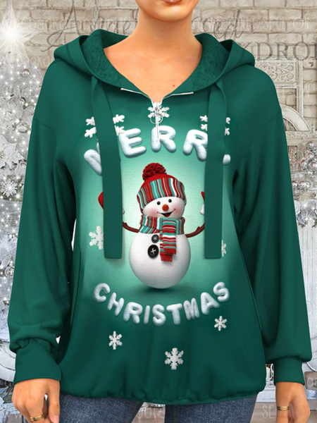 

Long sleeve round neck hooded zipper Christmas Snowman T-shirt women, Green, Sweatshirts & Hoodies