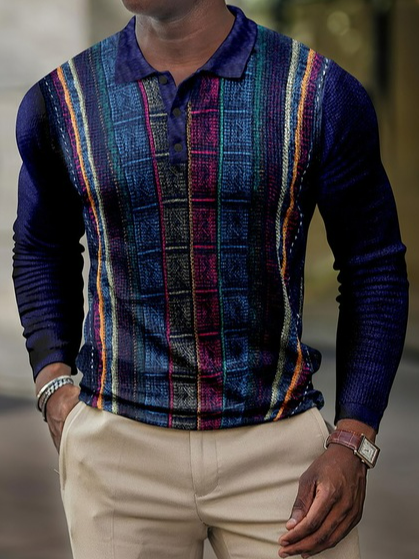 

Long Sleeve Cotton Casual Polo shirt, As picture, polo