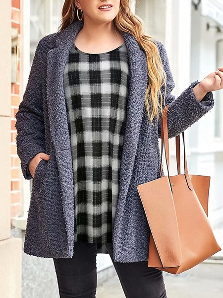 

Simple Flat Collar Plain Outerwear, Gray purple, Cardigans