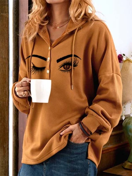 

Long Sleeve Hooded Casual Printed Sweatshirt, Khaki, Hoodies & Sweatshirts