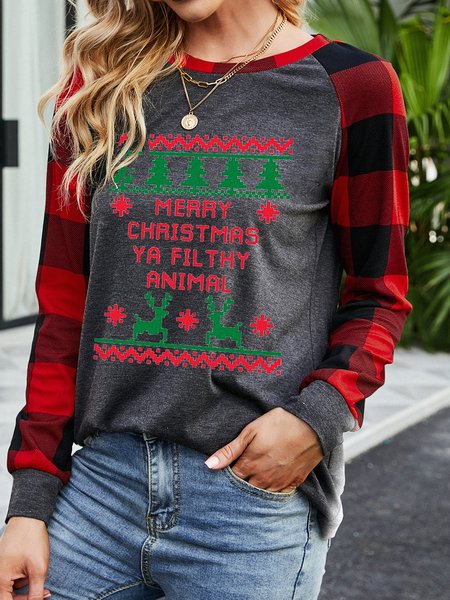 

Merry Christmas Ya Filthy Animal Crew Neck Geometric Regular Fit Sweatshirt, Gray, Hoodies&Sweatshirts
