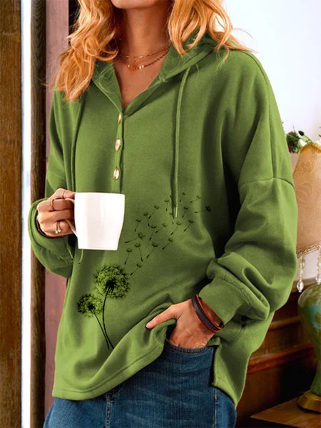 

Vintage Dandelion Printed Long Sleeve Hoodie Plus Size Casual Sweatshirts, Green, Hoodies & Sweatshirts
