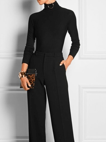 

Winter High Neck Cotton High Neck Lightweight Long sleeve Tops, Black, Tops