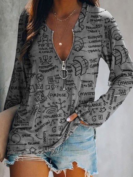 

Vintage V Neck Cotton Blends Shirts & Tops, Gray, T-Shirts