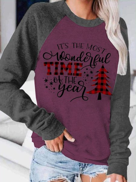 

It Is The Most Wonderful Time Of The Year Merry Christmas Casual Cotton Blends Shirts & Tops, Red, Hoodies&Sweatshirts