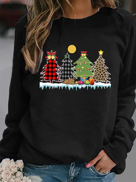 

Christmas Printed Casual Crew Neck Sweatshirt, Black, Hoodies & Sweatshirts