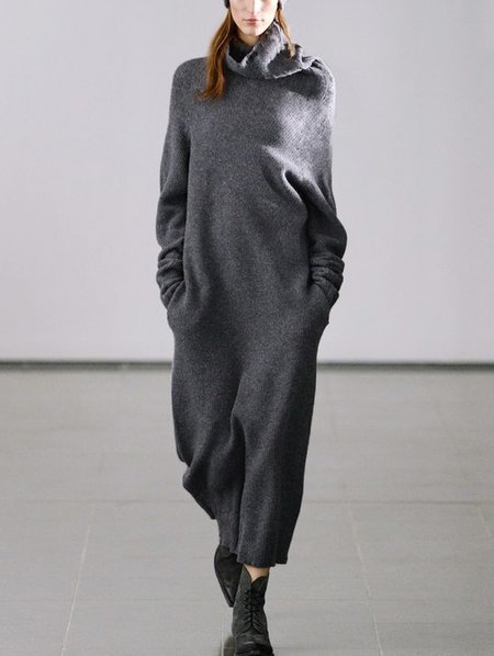 

Minimalismo Allentato Cotone Lungo Abito, Nero - grigio, Maxi Dresses