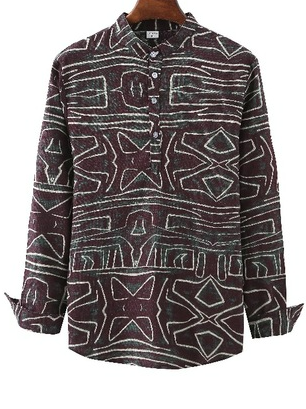 

Stand Collar Cotton Long Sleeve Shirts & Tops, Purple, Shirt