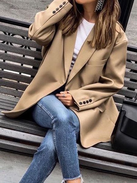

Elegant Solid Loosen Lapel Blazer, Khaki, Blazers