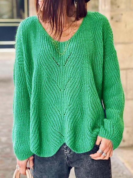 

Casual Round Neck Long Sleeve Blue Loosen Sweater, Green, Sweaters & Cardigans