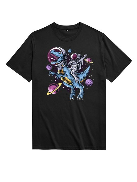 

Unocis Fun Dinosaur Print Round Neck Short Sleeve T-shirt, Black, T-shirts