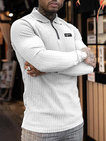 

Casual Lapel Cotton Shirts & Tops, White, polo
