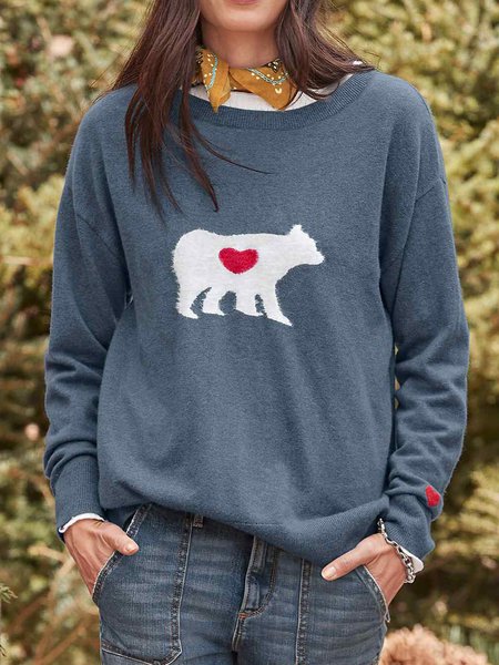 

Polar Bear Loosen Casual Crew Neck Sweater, Navy blue, Sweaters