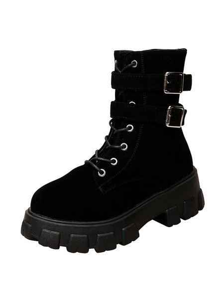 

Simple Metal Buckle Zipper Martin Boots, As picture, Boots