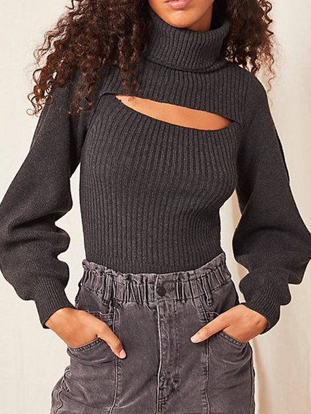 

Regular Fit Plain Casual Sweater, Deep gray, Pullovers