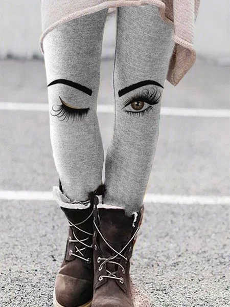 

Abstract Skinny Cotton Pants, Gray, Leggings