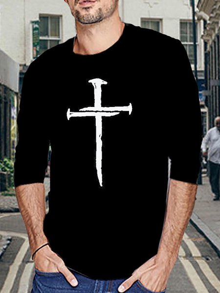 

Cross Graphic Long Sleeve Casual Tee, Black, T-shirt