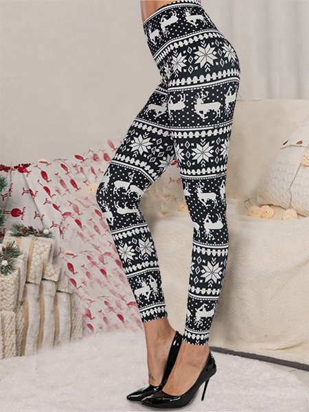 

Christmas black and white elk pattern leggings, Black-white, Leggings