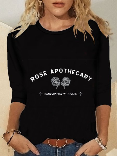 

Casual Long Sleeve Round Neck Plus Size Printed Tops T-shirts, Black, T-Shirts