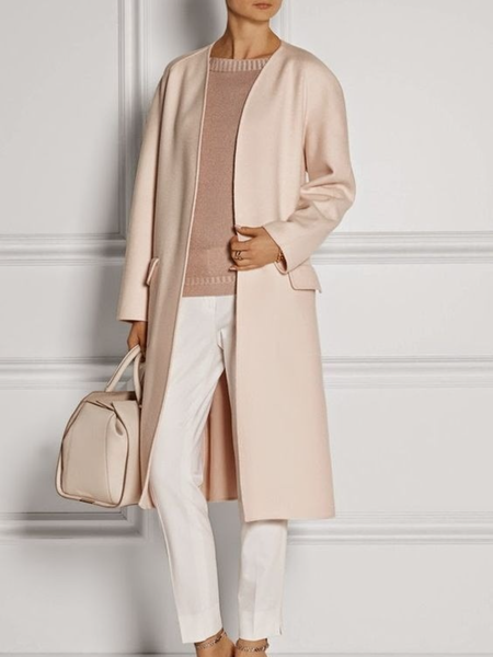 

Winter V neck Simple Plain Mid-weight Non-Stretch Elegant Simple Outerwear, Pink, Coats