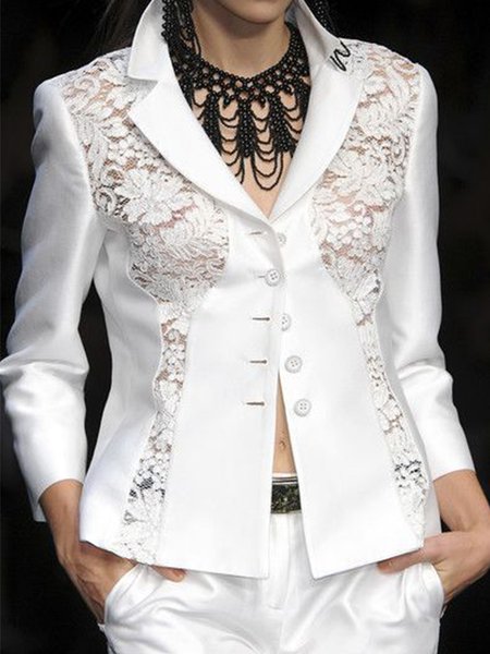

Long Sleeve Solid Lady Outerwear, White, Blazers