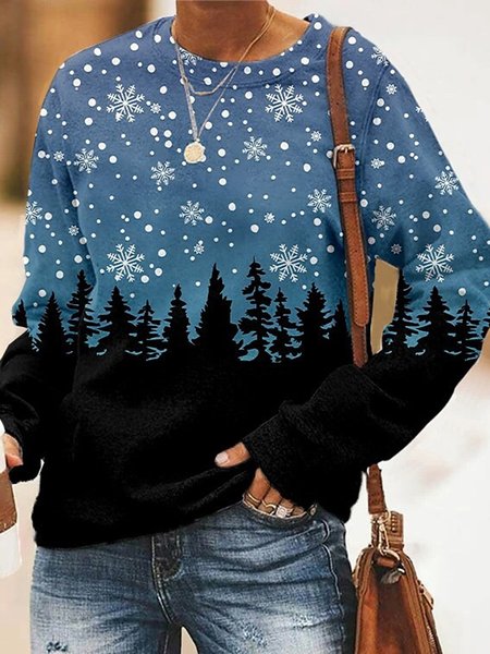 

Printed Casual Long Sleeve Loosen Sweatshirt, Blue, Hoodies & Sweatshirts