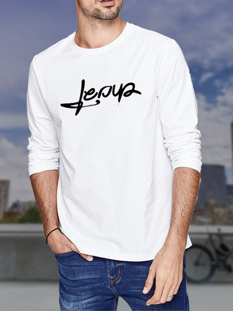 

Cotton Crew Neck Long Sleeve Shirts & Tops, White, T-shirt