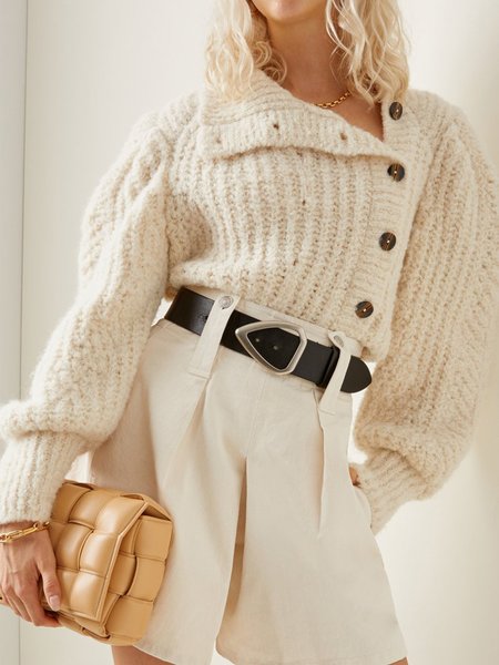 

Long Sleeve Casual Solid Outerwear, White-yellow, Cardigans