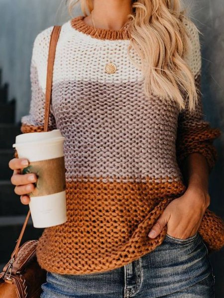 

Casual Long Sleeve Crew Neck Sweater, Orange, Knitwear & Sweaters