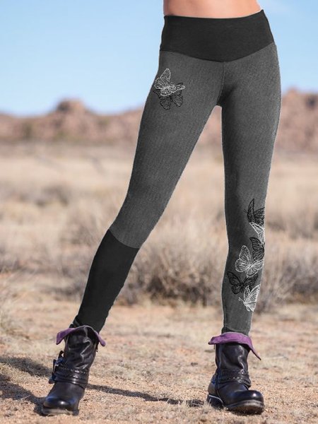 

Butterfly Boho Regular Fit Pants, Gray, Leggings