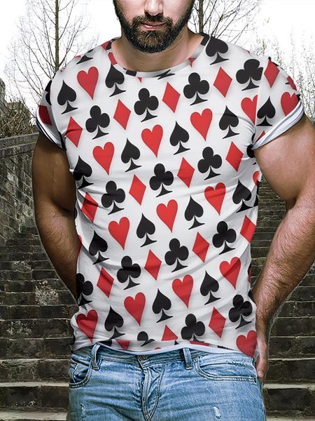

Playing Card Graphic Short Sleeve Casual Tee, As picture, T-shirts